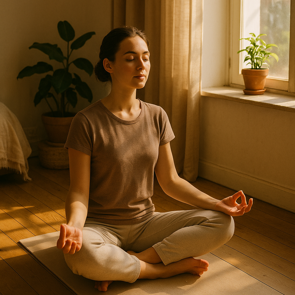 A peaceful morning scene showing someone practicin